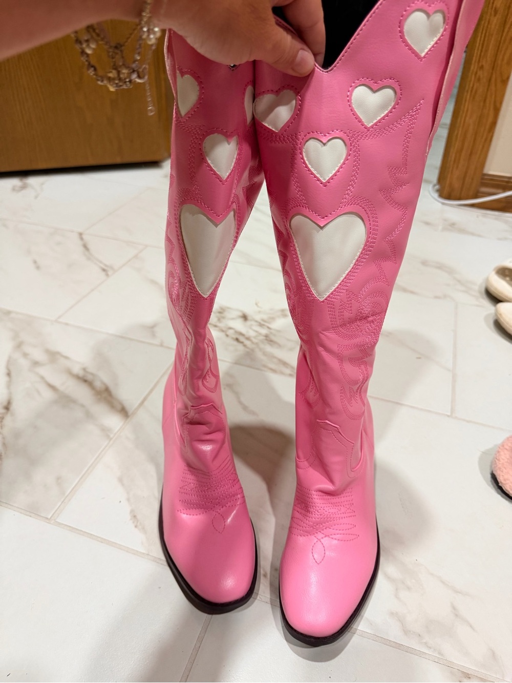 NBW Pink ‘Sweetheart of the Rodeo’ Heart-Accent Knee-High Women Boots Sz 7.5 37